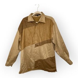 Vintage 90s Lorenzino Faux Suede Tan Brown Patchwork Button Up Shirt Large